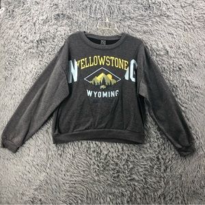 Modern Lux Sweatshirt Womens Large Yellowstone Wyoming Gray Mountains